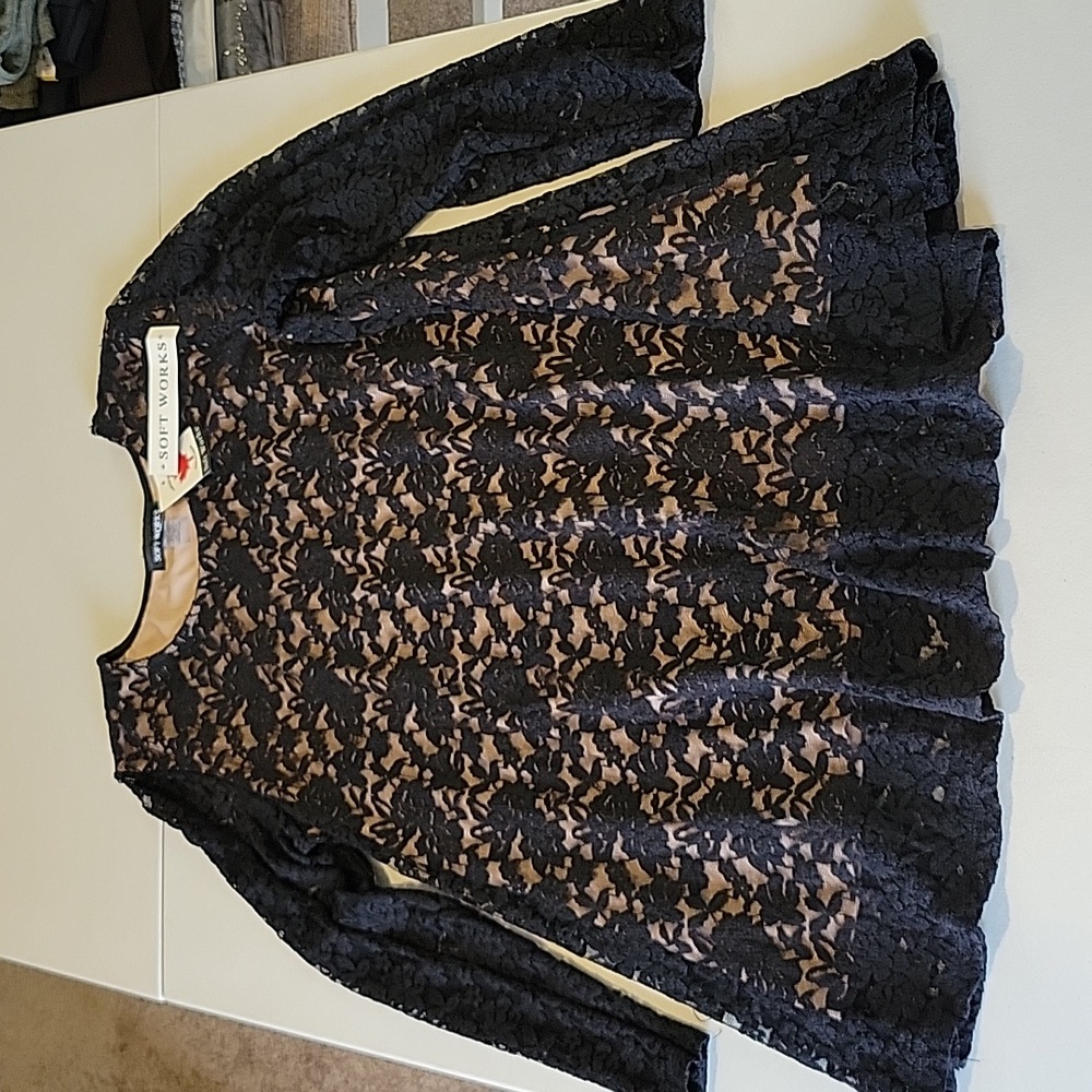 NWT SOFT WORKS womens lace lined top, black/beigh, size XXL
